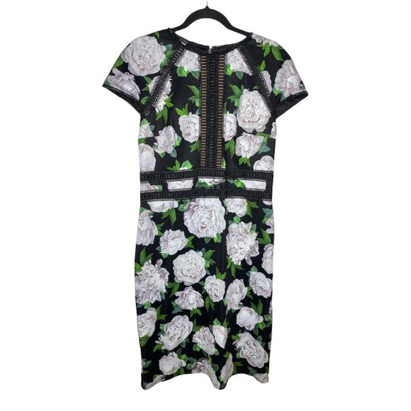 Tadashi Shoji Dress Size 12 Floral Short Sleeve NEW $368 Indigo Floral Neoprene - Picture 4 of 8